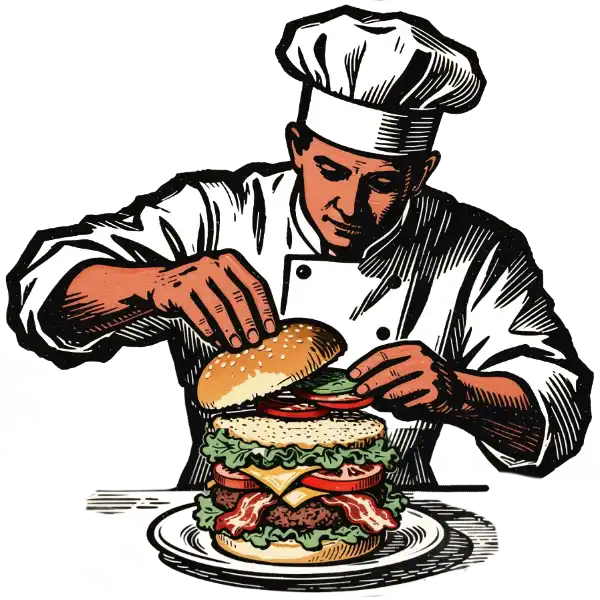 Cocinero elaborando hamburguesa Dehesa Beef