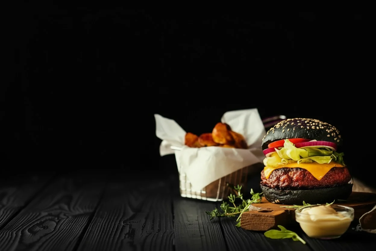 Fondo Hamburguesa Dehesa Beff sobre negro