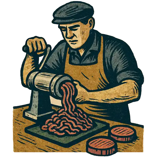 Carnicero elaborando las hamburguesas de Dehesa Beef